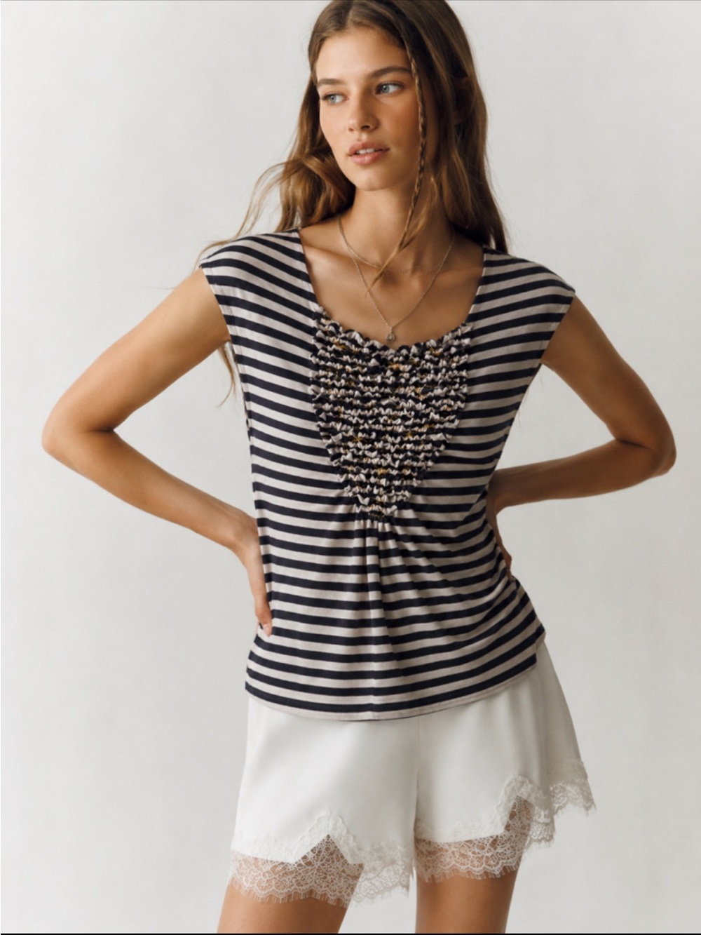 Anthropologie One September navy and ivory striped knit top